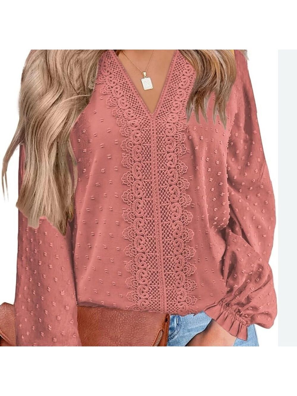 Source Unknown Lace Accent Blouse - Dusty Rose